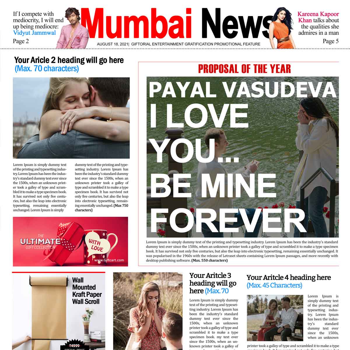 Personalised Newspaper Scoop - Valentine Day Proposal