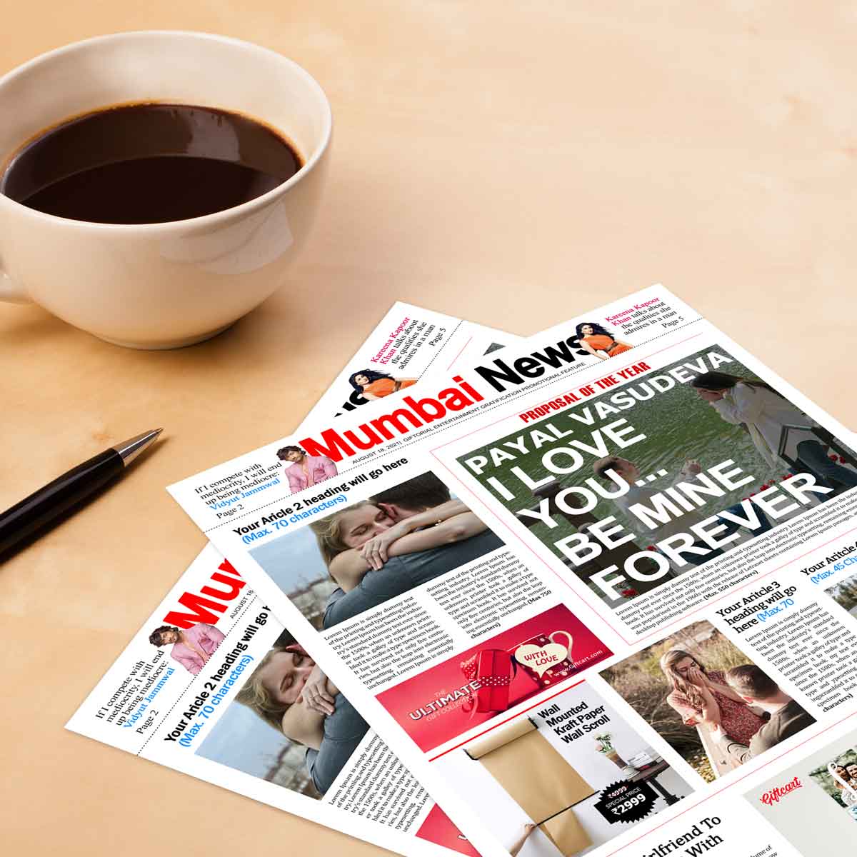 Personalised Newspaper Scoop - Valentine Day Proposal