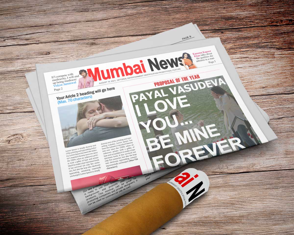 Personalised Newspaper Scoop - Valentine Day Proposal