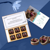 Personalised Cyan Ribbon Photo Printed Chocolates Return Gift