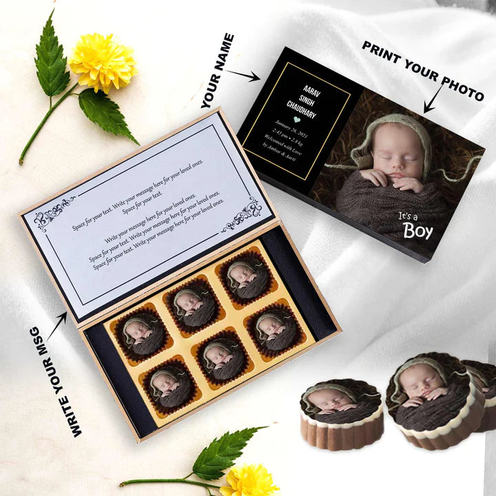 Personalised "It's a Boy" Announcement gift Photo Printed Chocolate