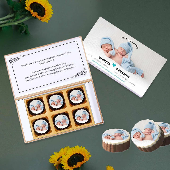 Personalised Tiny Heart Twins Announcement Photo Printed Chocolates