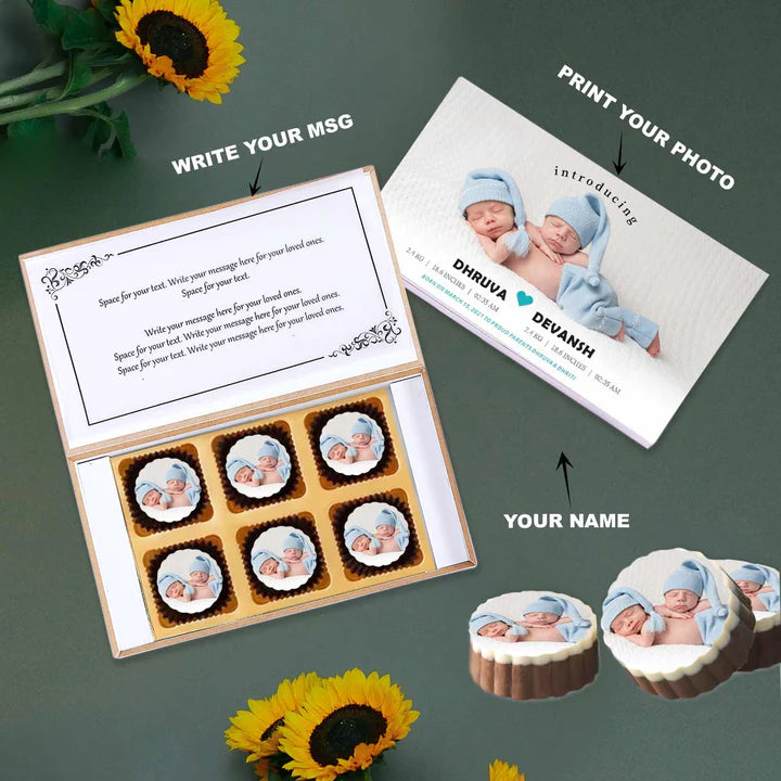 Personalised Tiny Heart Twins Announcement Photo Printed Chocolates