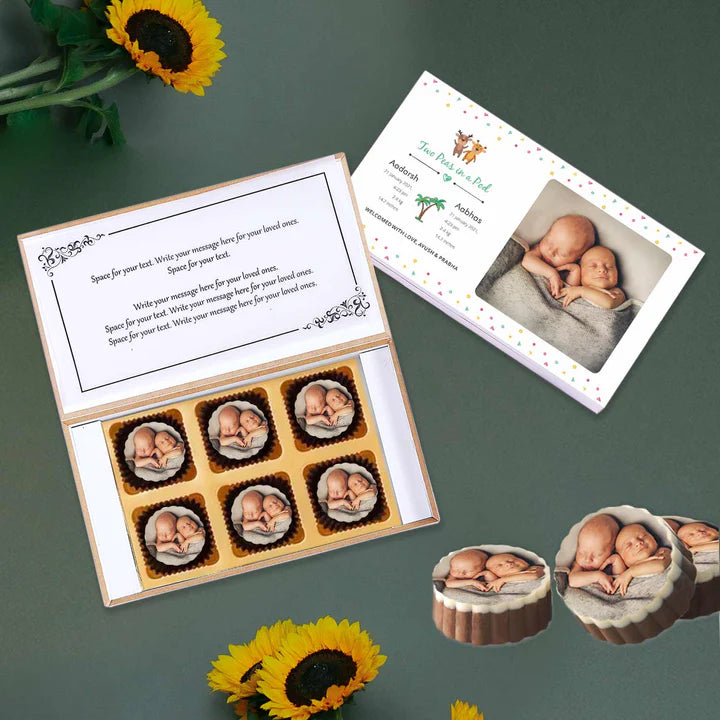 Personalised Two Peas In A Pod Twins Announcement Photo Printed Chocolate