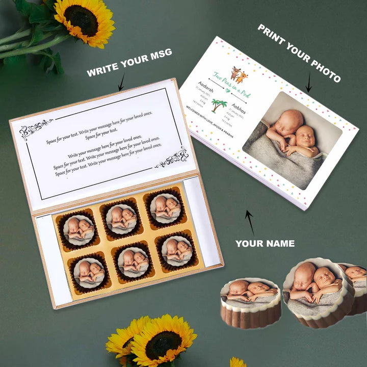 Personalised Two Peas In A Pod Twins Announcement Photo Printed Chocolate