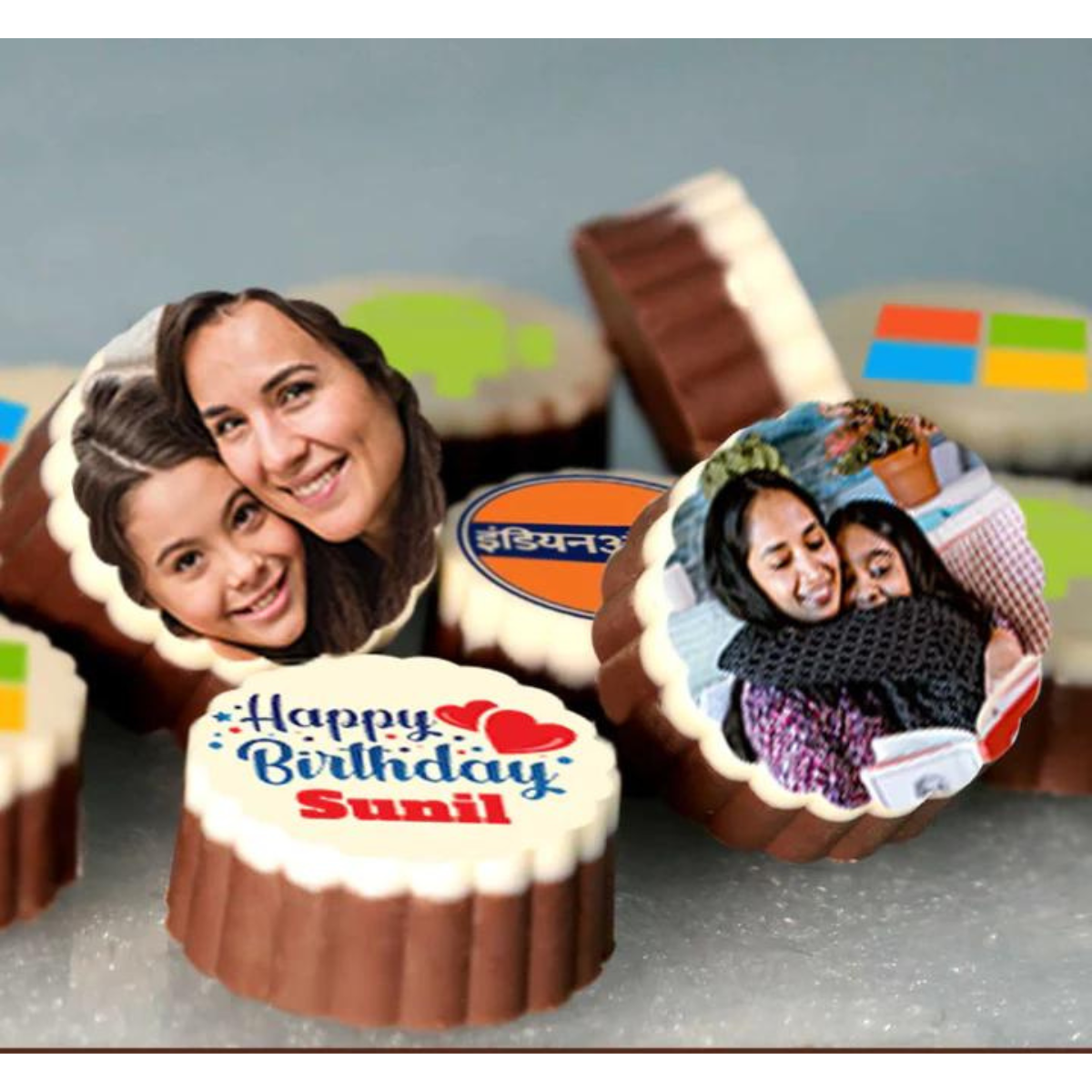 Personalised Creative Design Of Mom-Baby Photo Printed Chocolates With Floral Touch