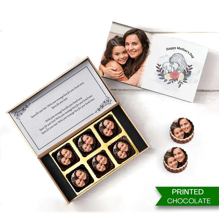 Personalised Creative Design Of Mom-Baby Photo Printed Chocolates With Floral Touch