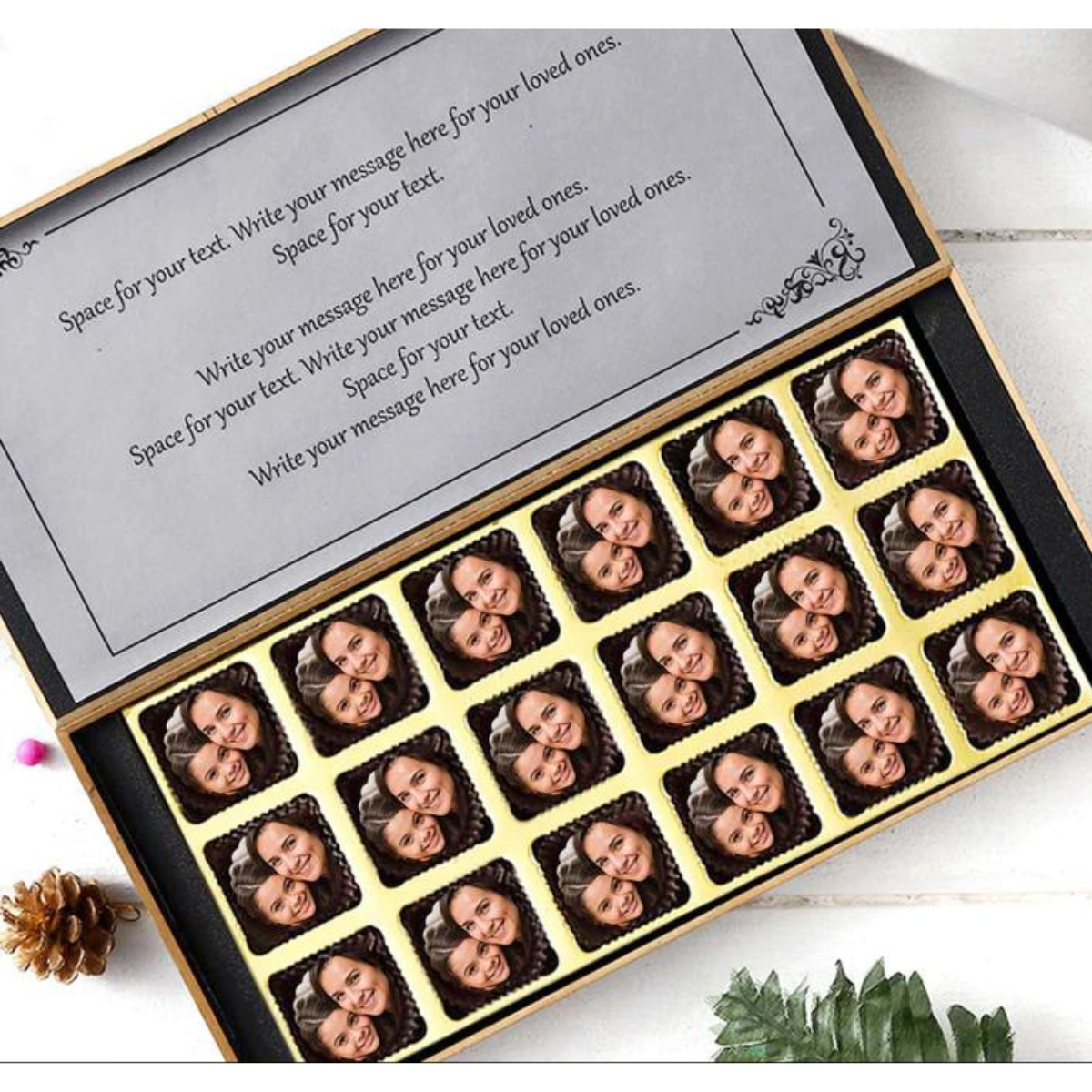 Personalised Creative Design Of Mom-Baby Printed Chocolates With Floral Touch