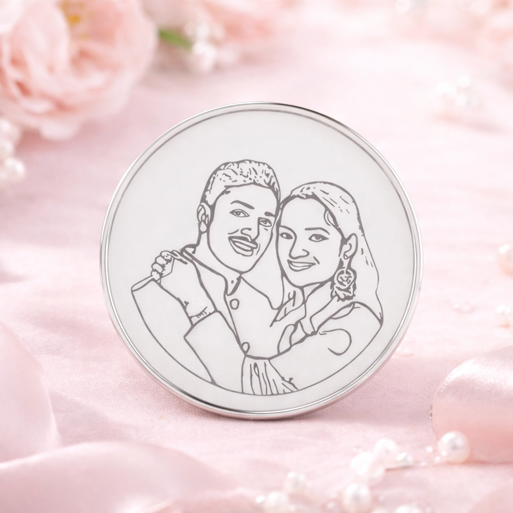 Sweet Couple Photo Engraved Silver Coin