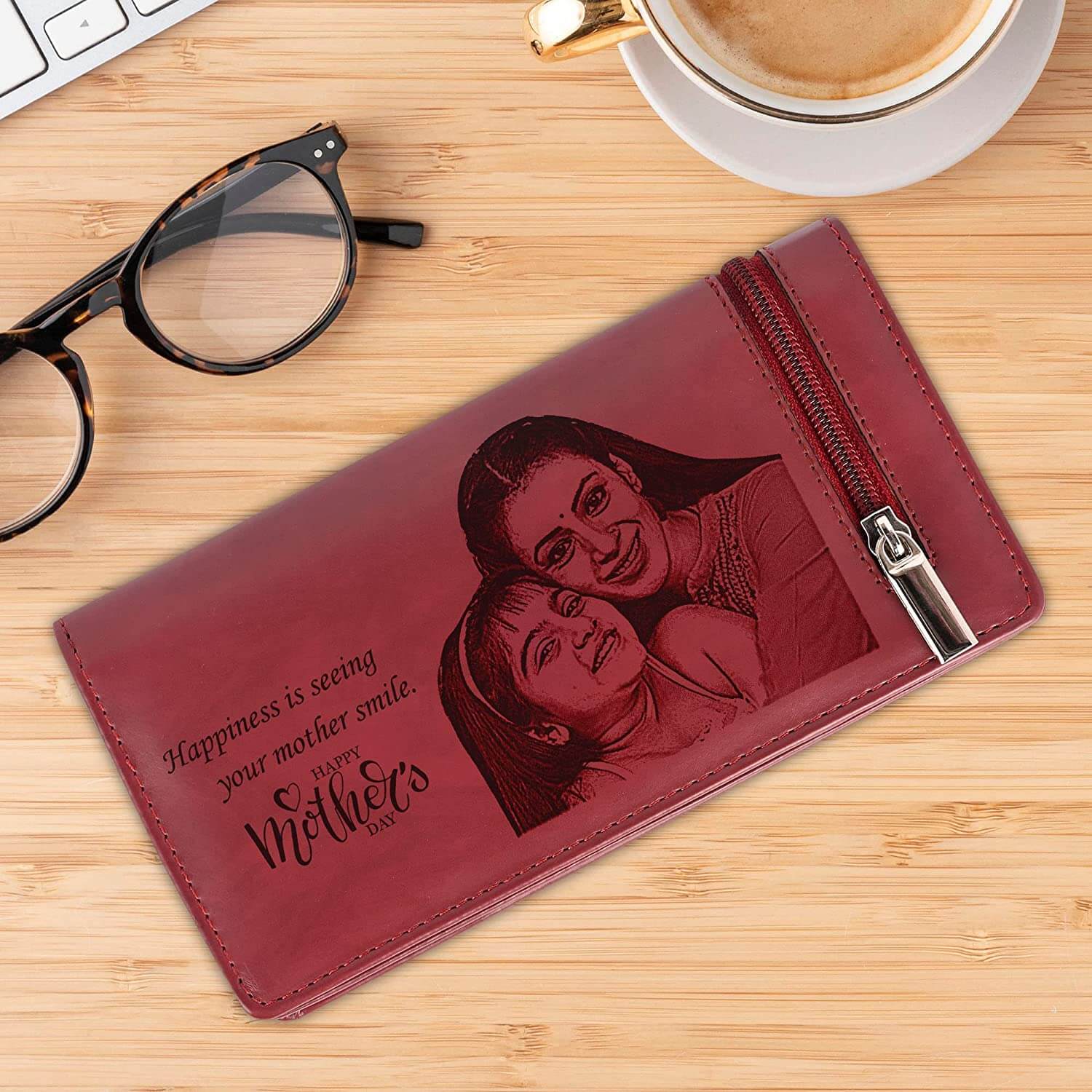 Personalized Vegan Leather Photo Wallet Gift for Mothers Day
