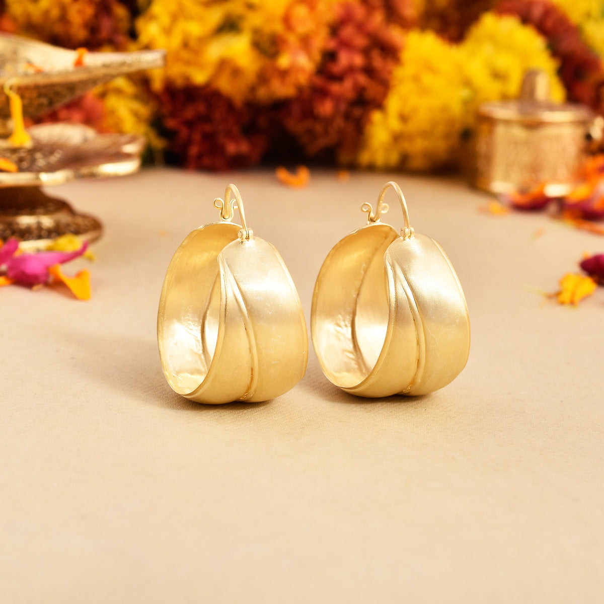 Broad Gold Plated 925 Silver Hoops Earrings-1