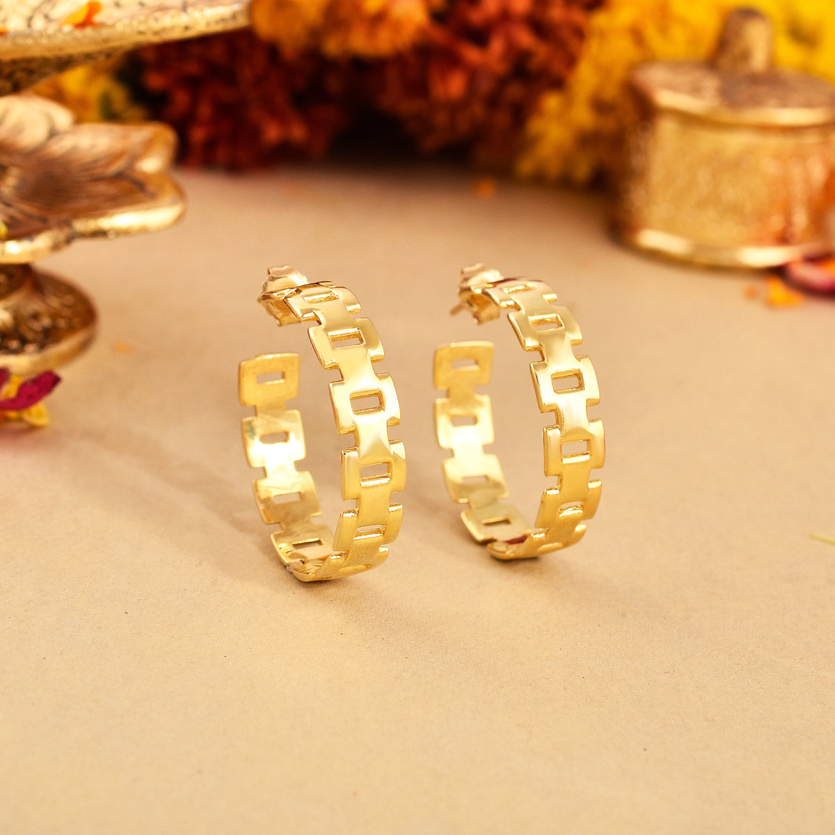 Chain Link Gold Plated 925 Silver Hoop earrings-1