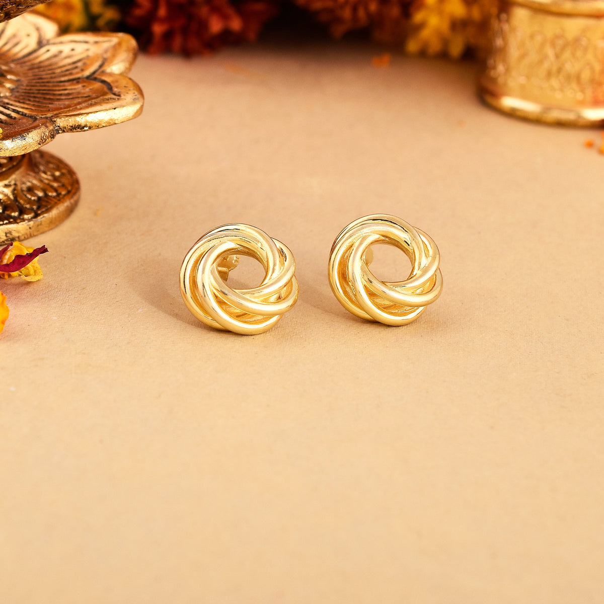 Twisted Round 925 Silver Gold Plated Stud Earrings-1