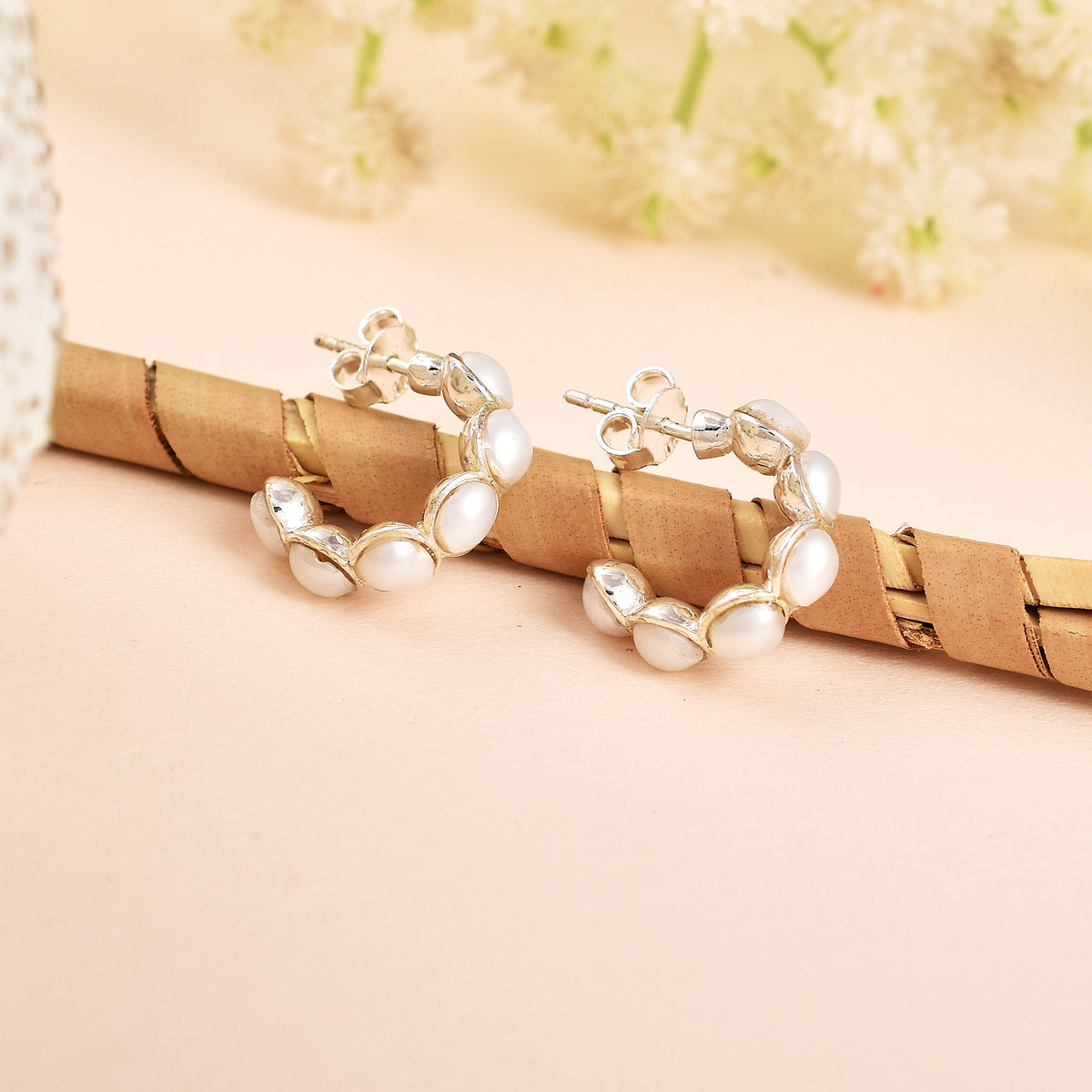 Itsy-Bitsy Pearl Ball 925 Silver Hoop Earrings-1