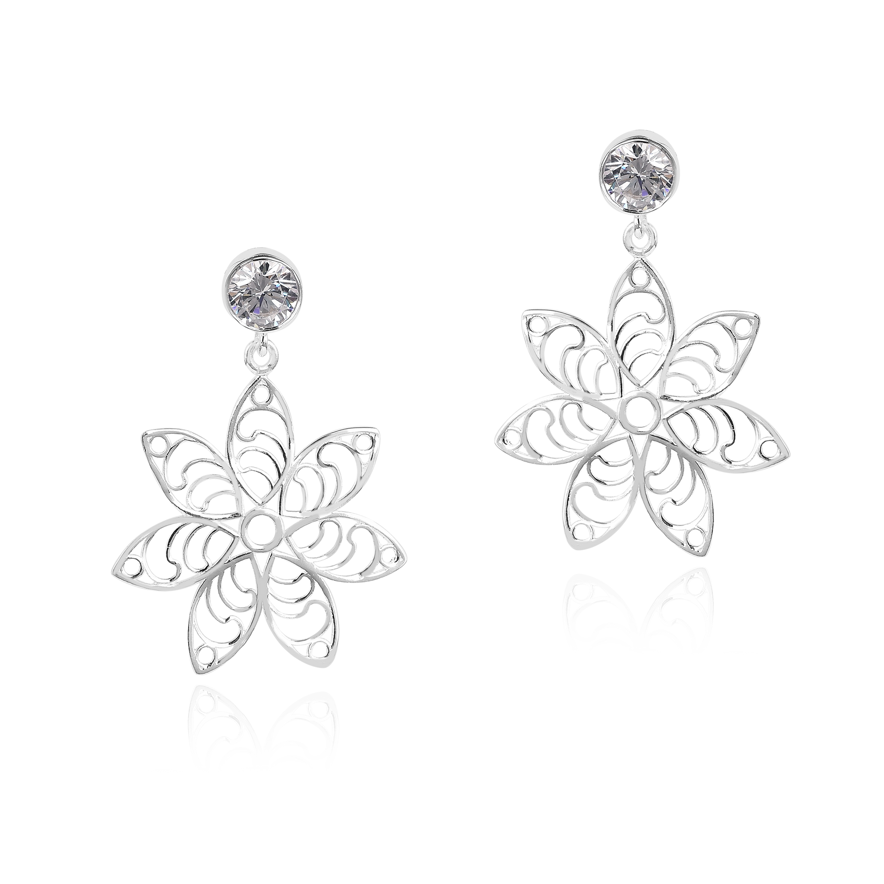 Stella Floral 925 Silver Drop Earrings