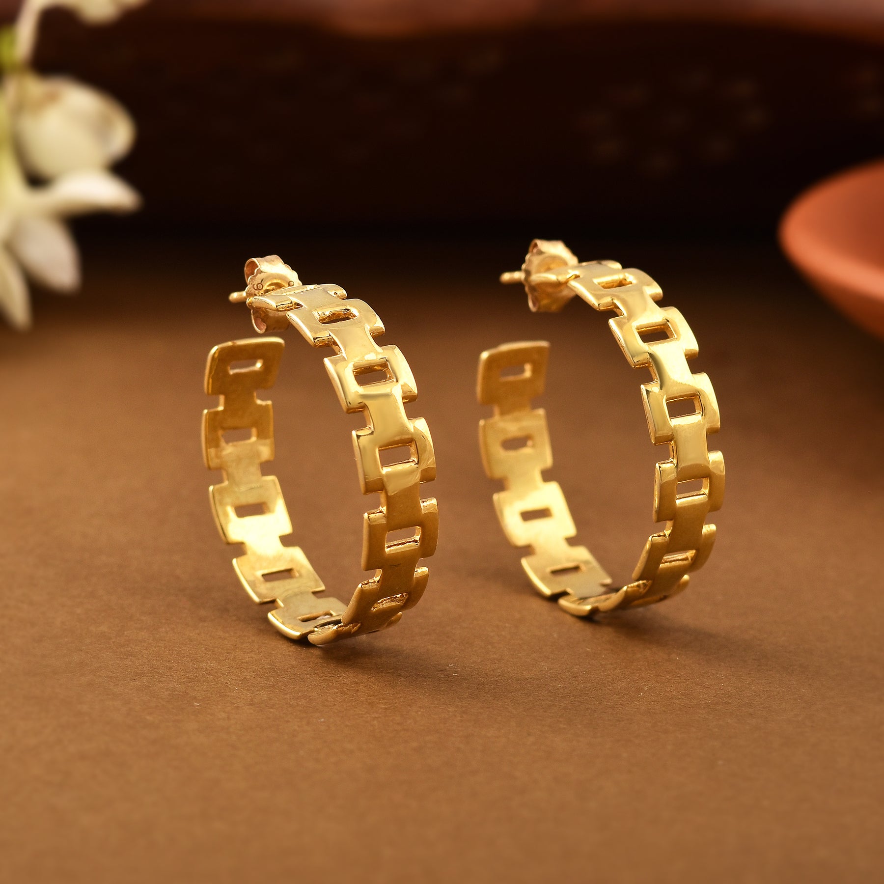 925 Sterling Silver Link Chain Gold Plated Hoop Earrings Gift for Her