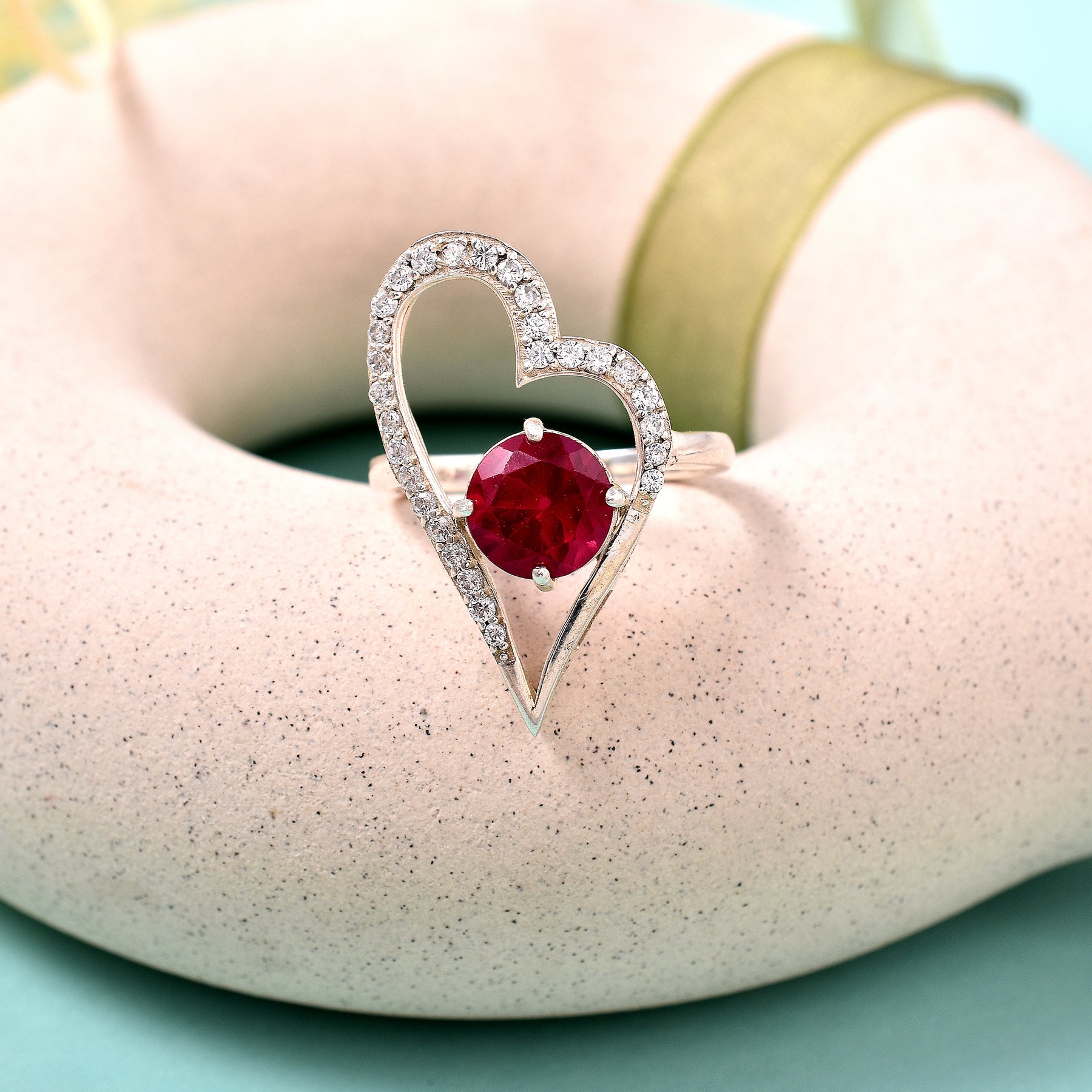 925 Sterling Silver Heart CZ Adjustable Ring Gift for Her-1