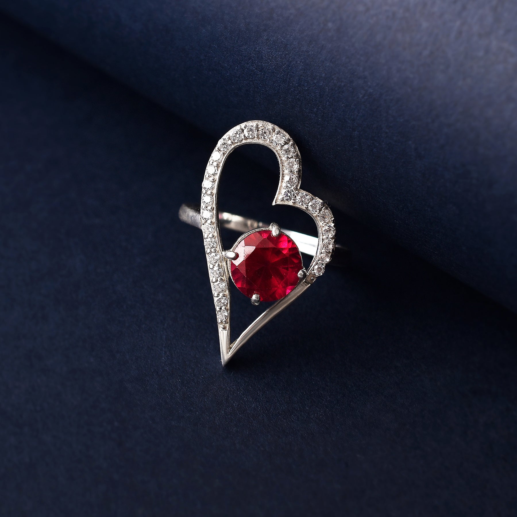 925 Sterling Silver Heart CZ Adjustable Ring Gift for Her-1