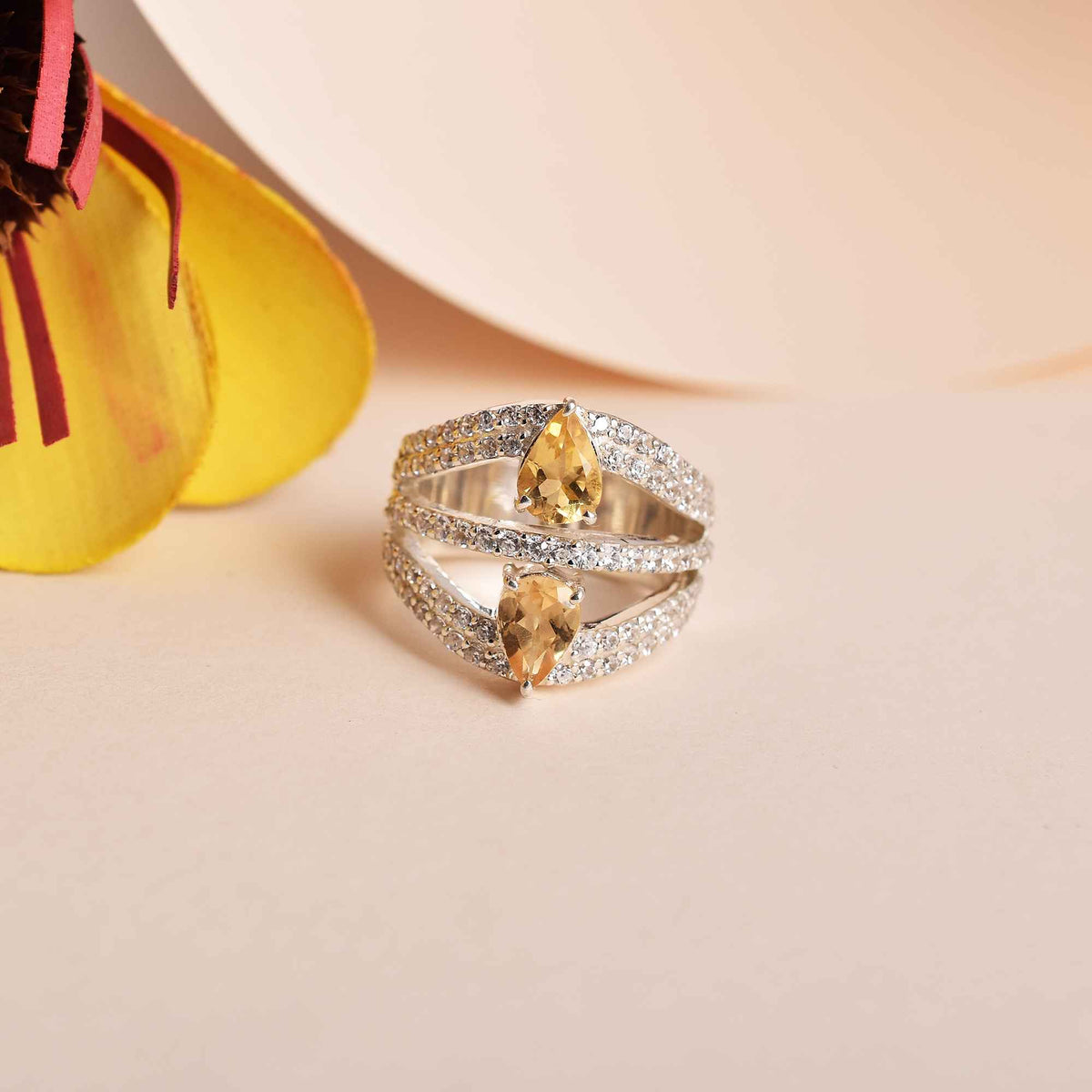 Citrine Gemstone Zirconia Silver Ring-1