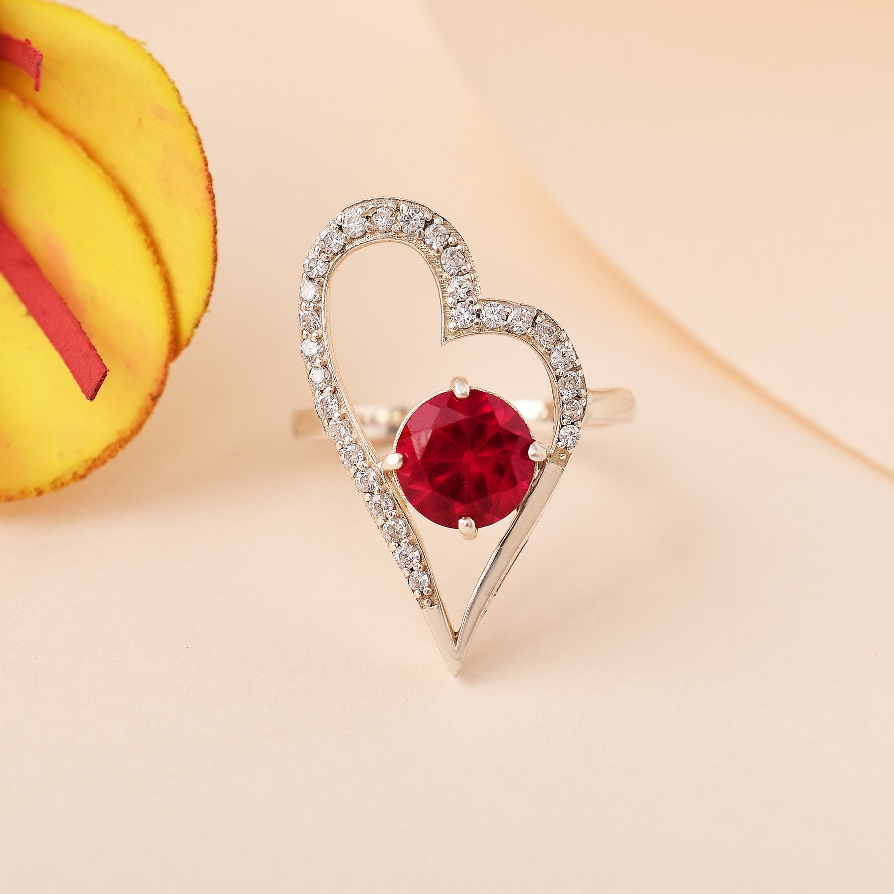 925 Sterling Silver Heart CZ Adjustable Ring Gift for Her-1