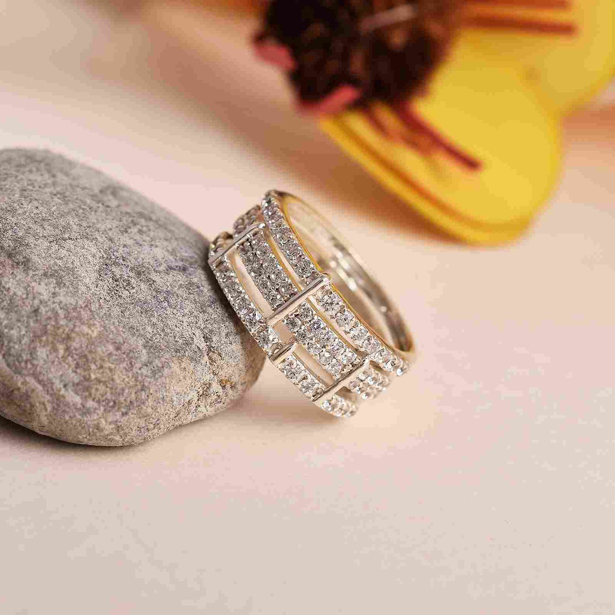Cubic Zirconia Wide Silver Ring-1