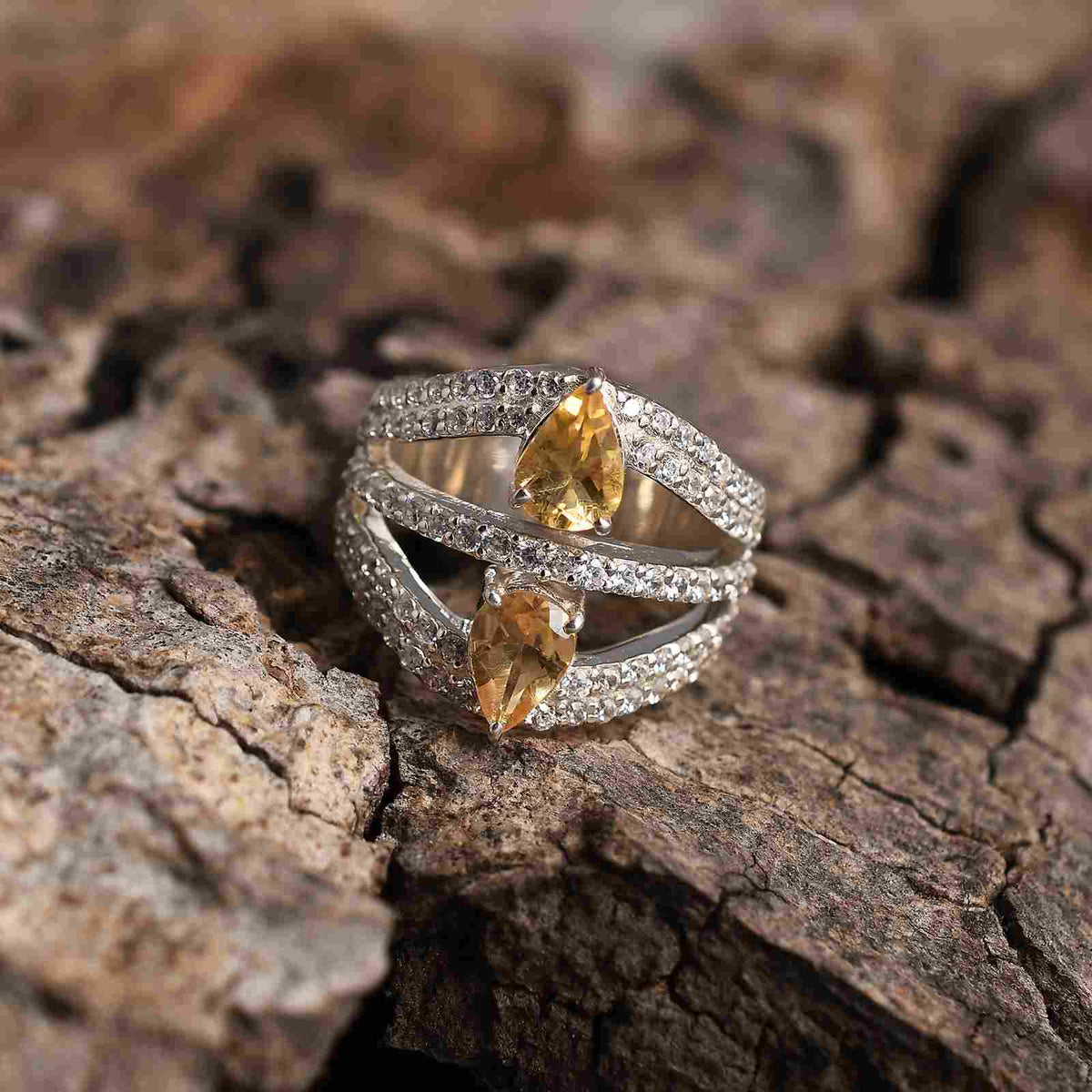 Citrine Gemstone Zirconia Silver Ring-2
