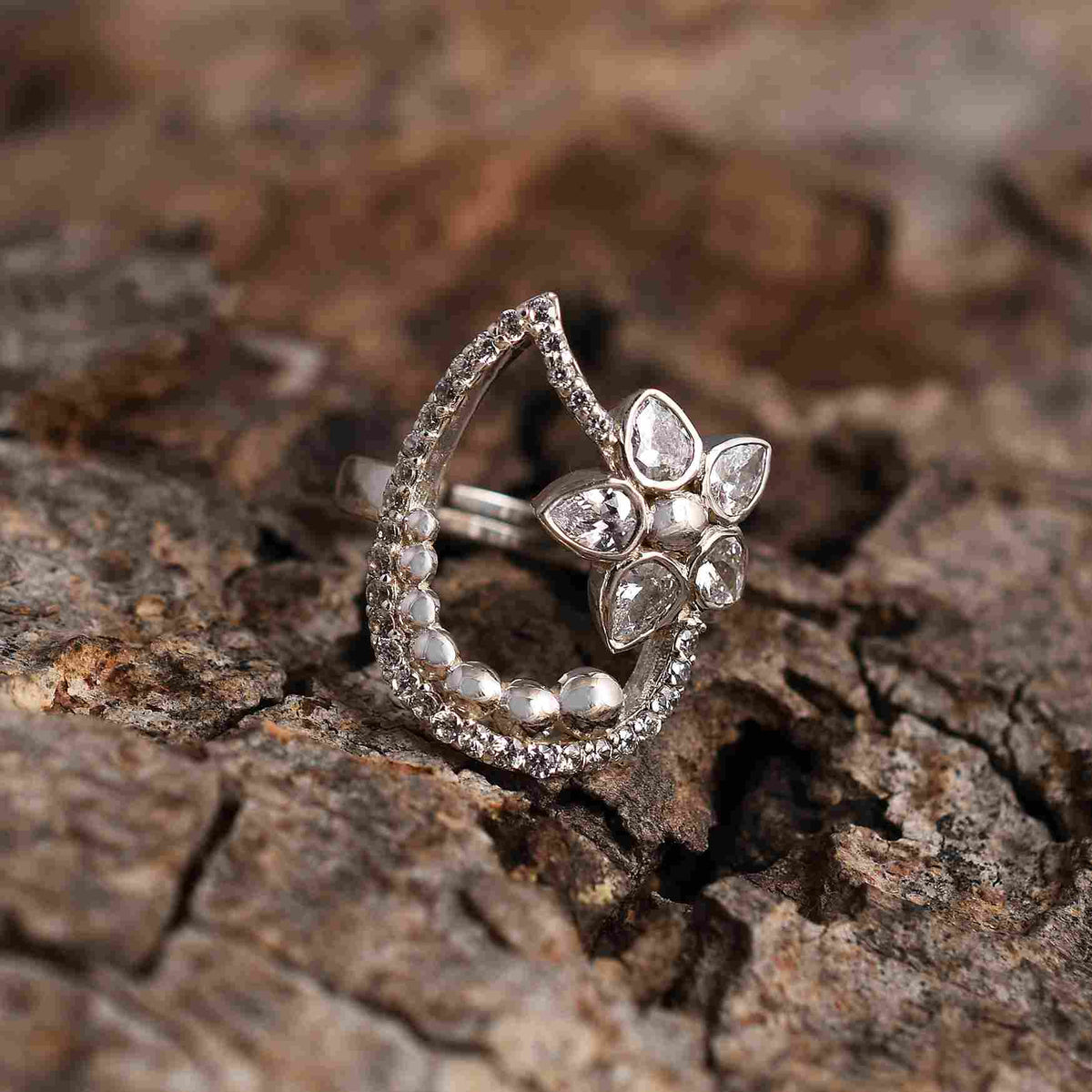Dream Flower Silver CZ Ring-2