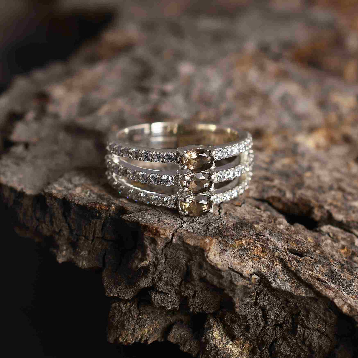 Smoky Quartz 925 Silver Cubic Zirconia Finger Ring-2