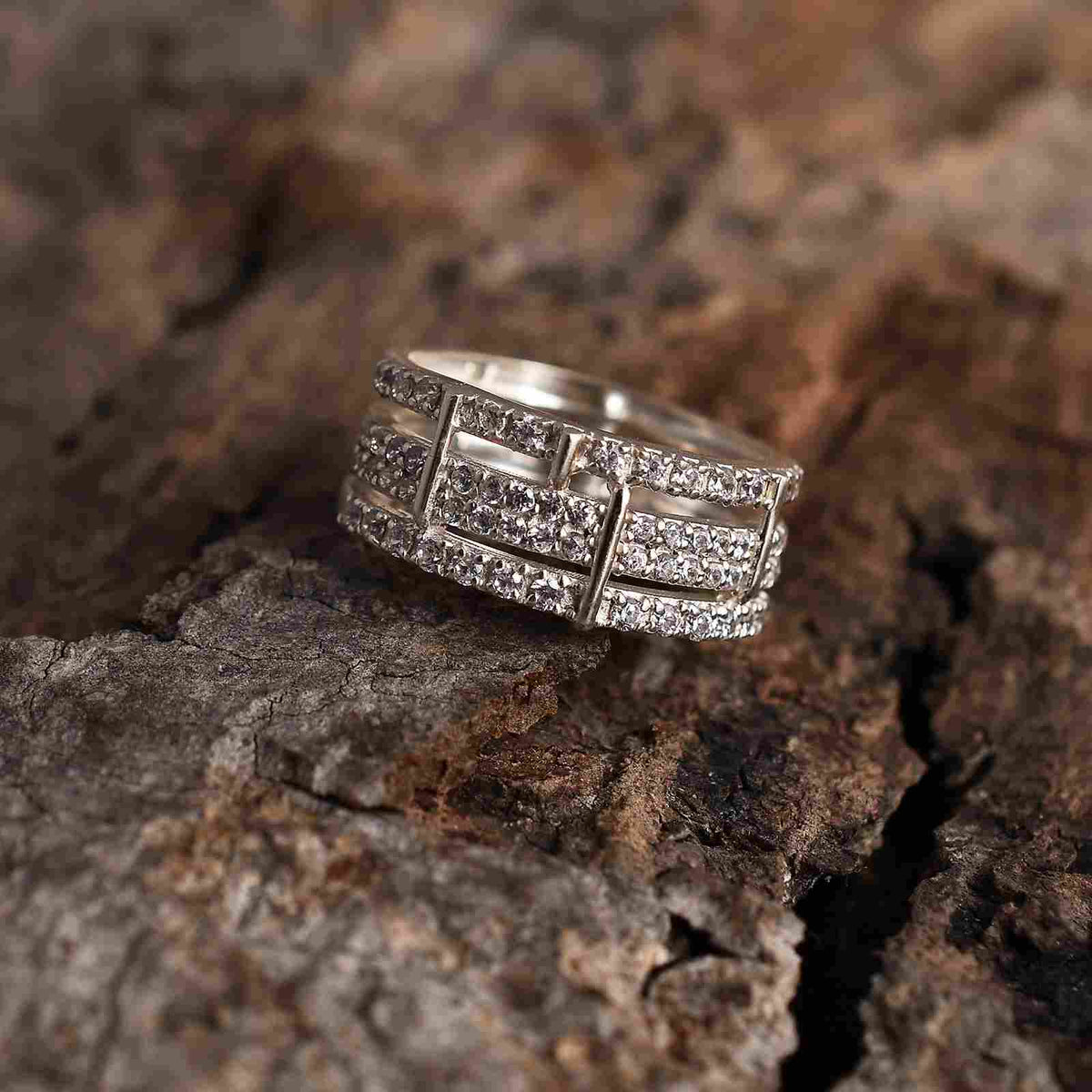 Cubic Zirconia Wide Silver Ring-2