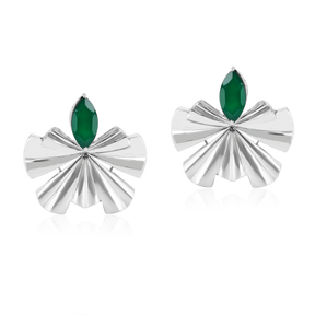 Bismarck Palm Leaves Green Onyx Stud Earrings