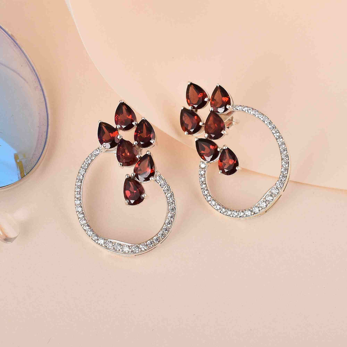 Red Garnet CZ Gemstone Stud Earrings-1