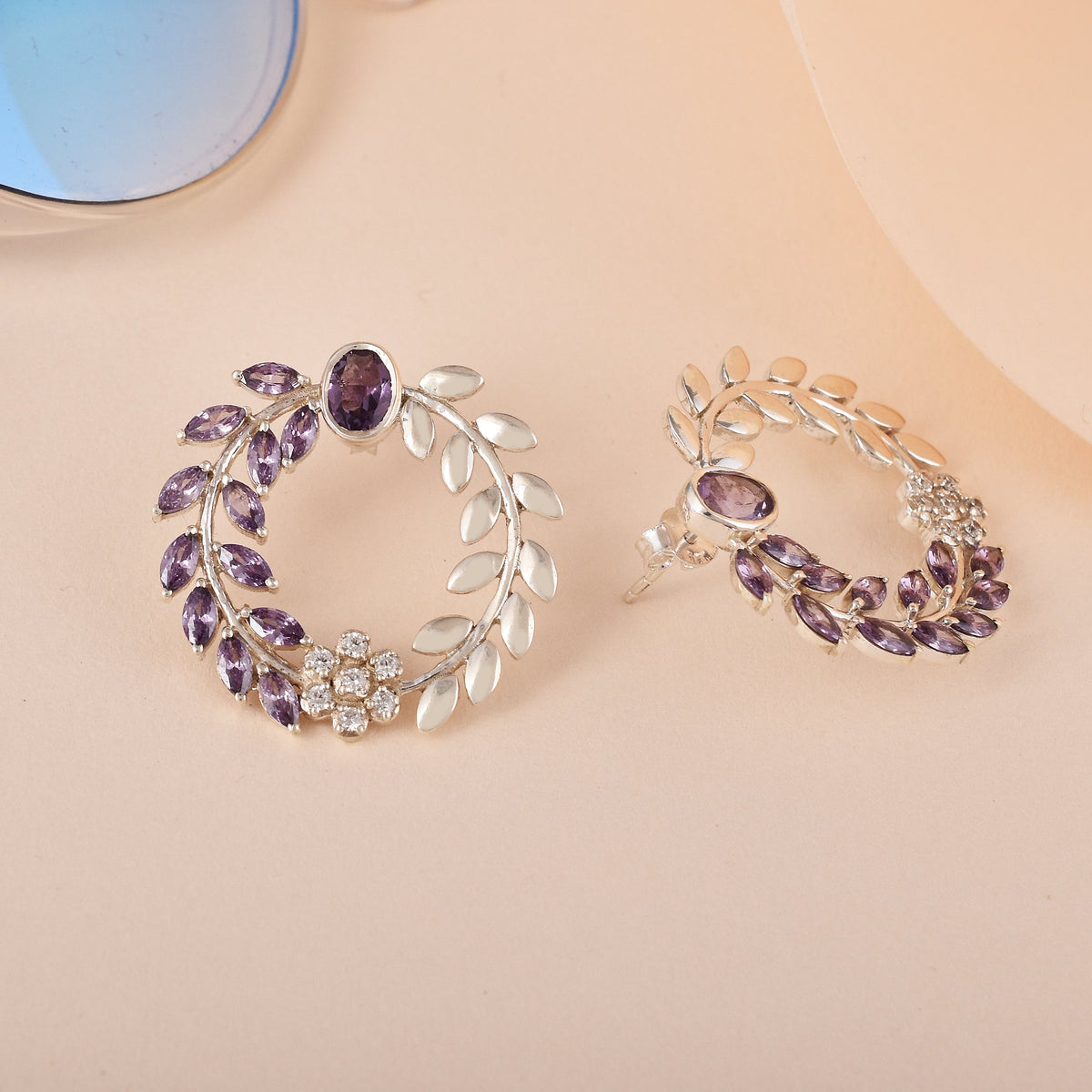 Amethyst Wreath Broad Silver Earrings-1