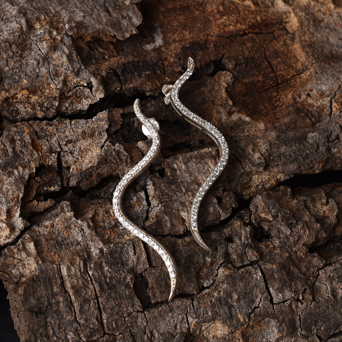 Cubic Zirconia Wave Silver Earrings-2
