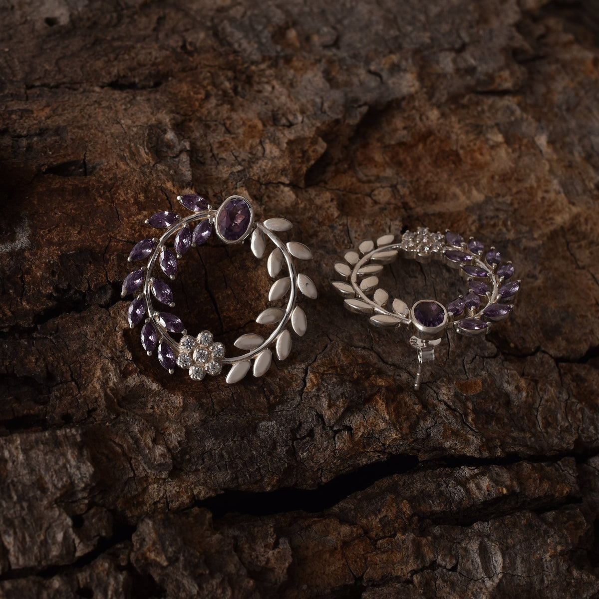 Amethyst Wreath Broad Silver Earrings-2