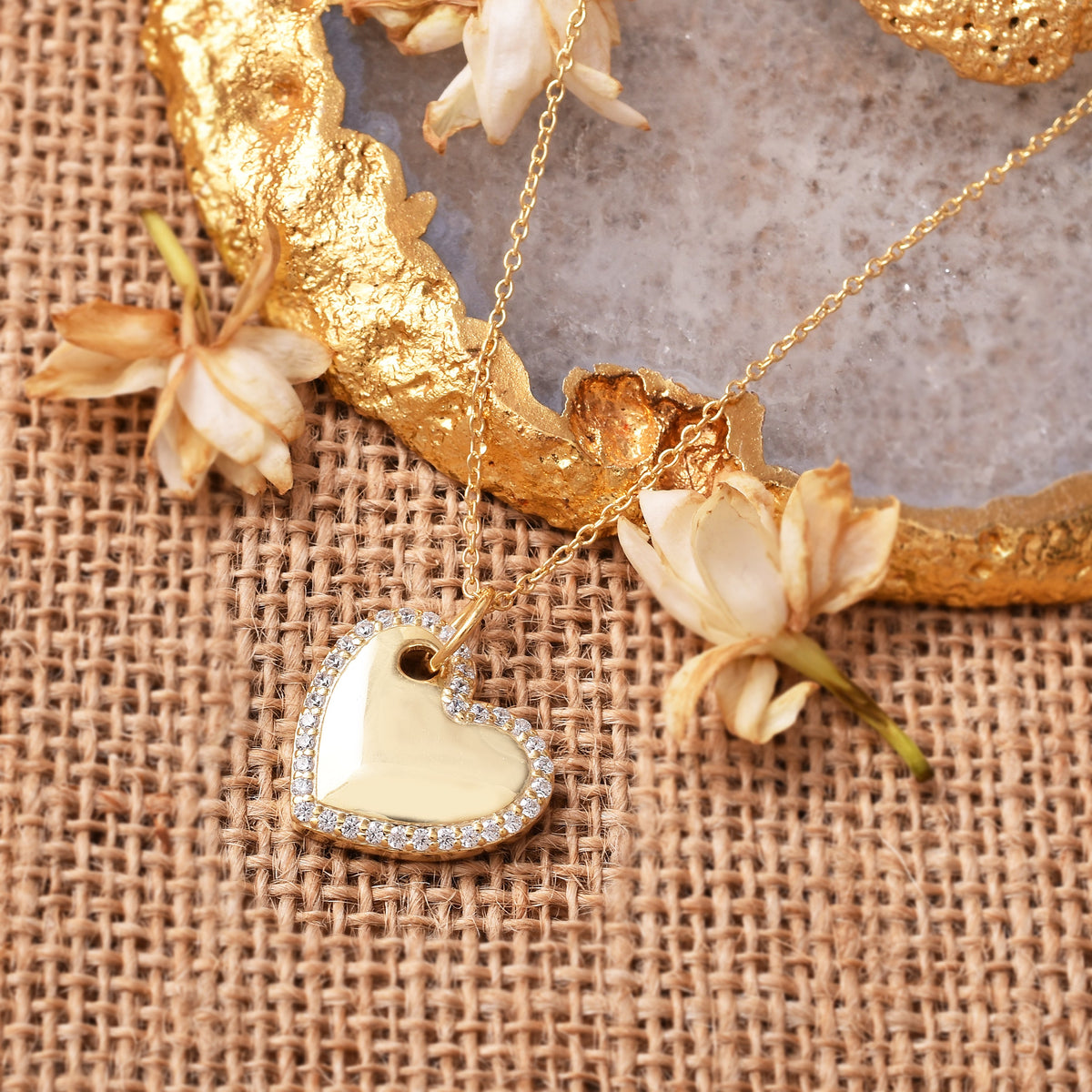 Love Heart Gold Plated 925 Silver Pendant with Chain-1