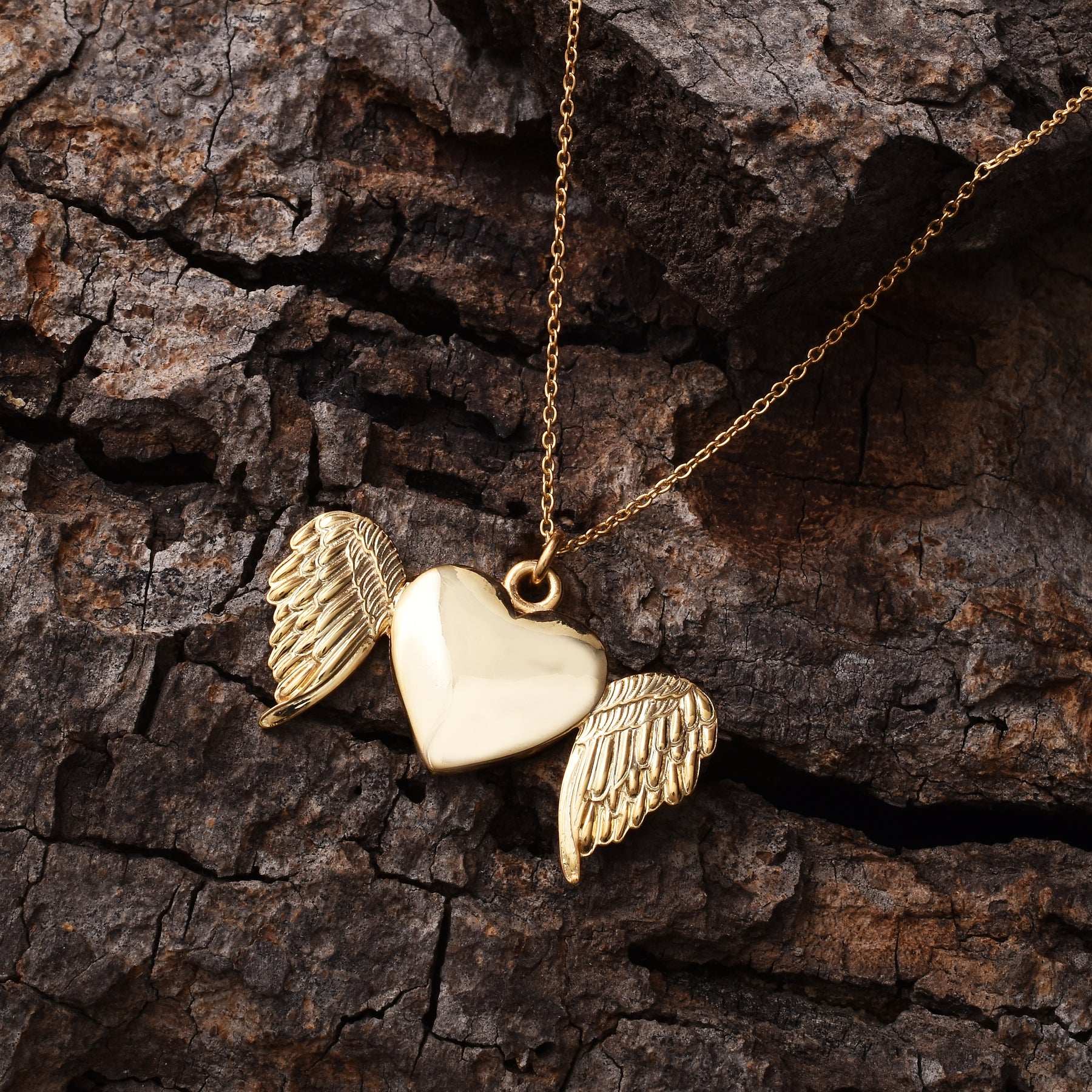 925 Sterling Silver Wing Heart Gold Plated Pendant with Chain Gift for Her