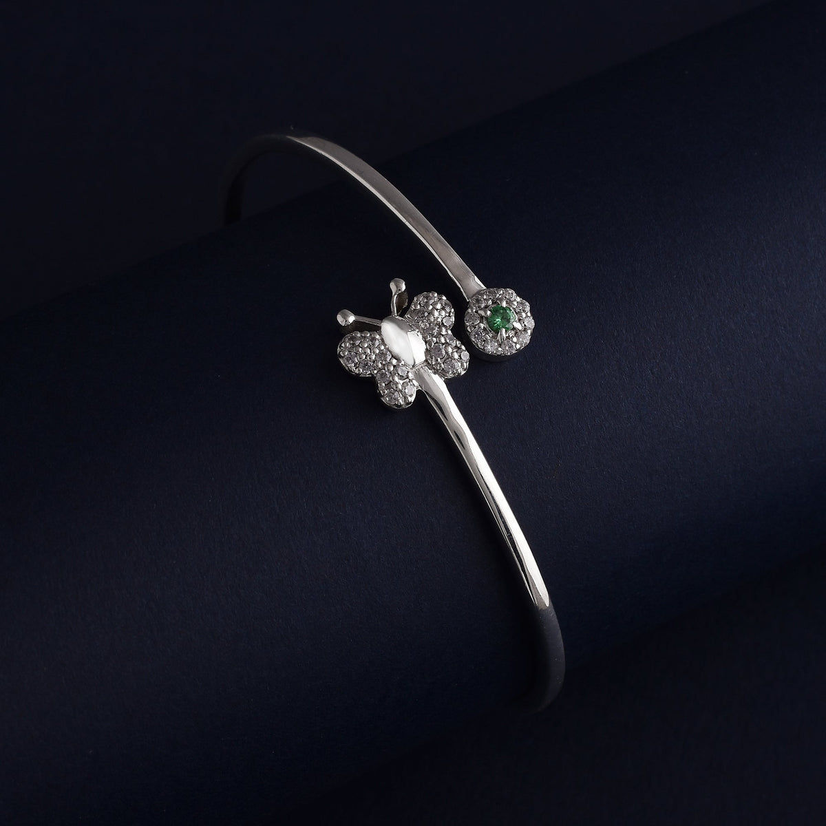 Butterfly on Flower Fine Silver Cz Bracelet-1
