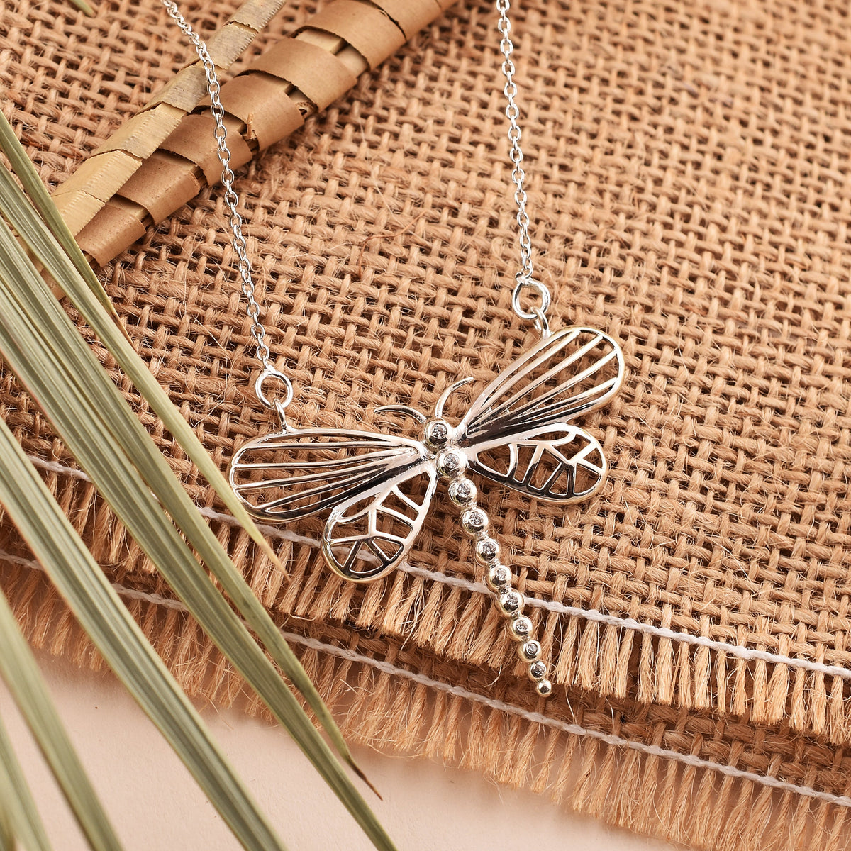 Cubic Zirconia Dragonfly Silver Pendant Chain-1