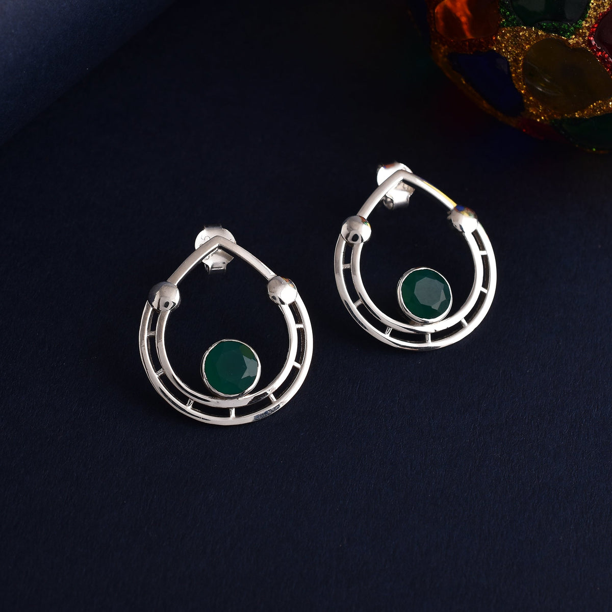 Green Onyx Moon Stud Earring-1