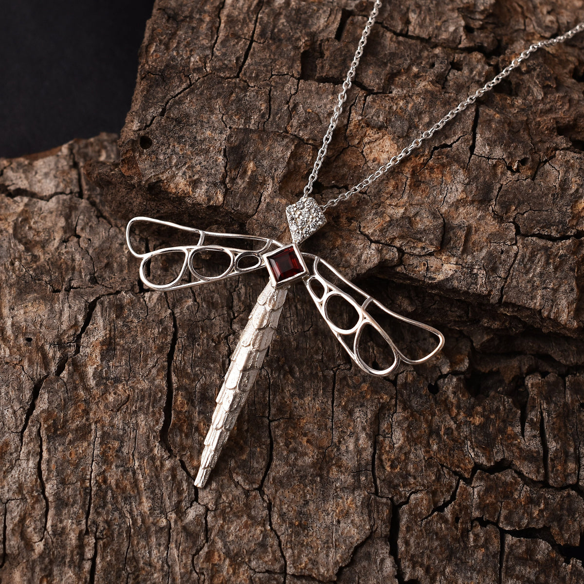 Zirconia Dragonfly Silver Pendant-2
