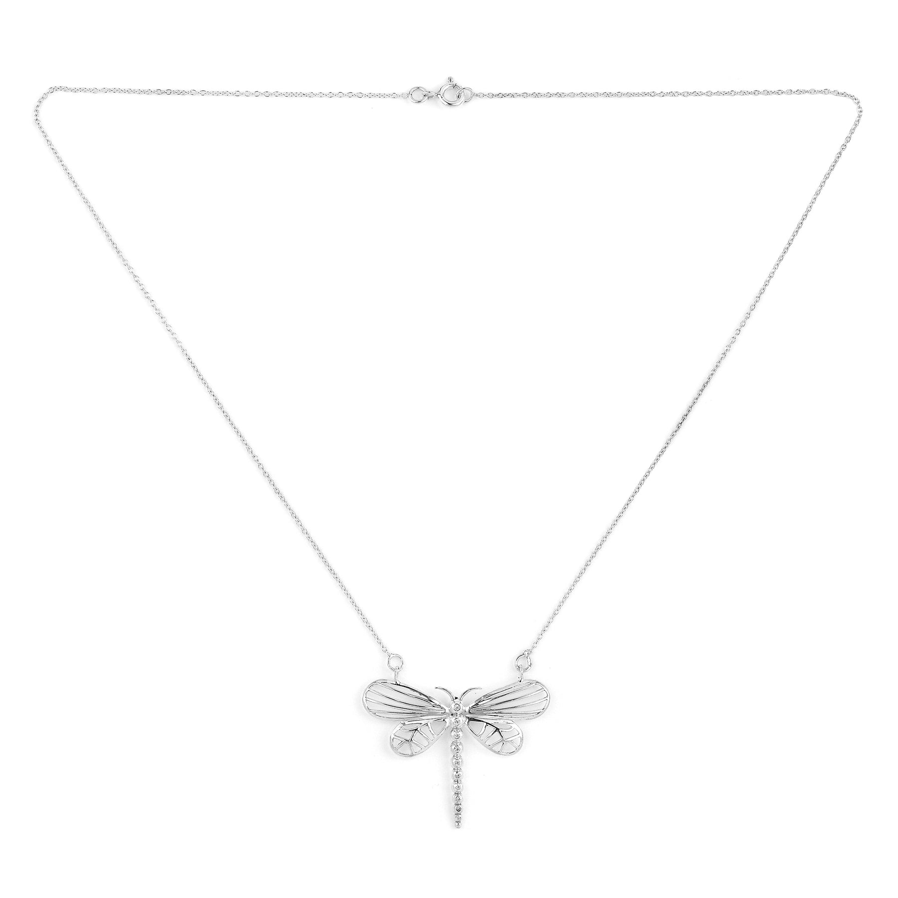 Cubic Zirconia Dragonfly Silver Pendant Chain