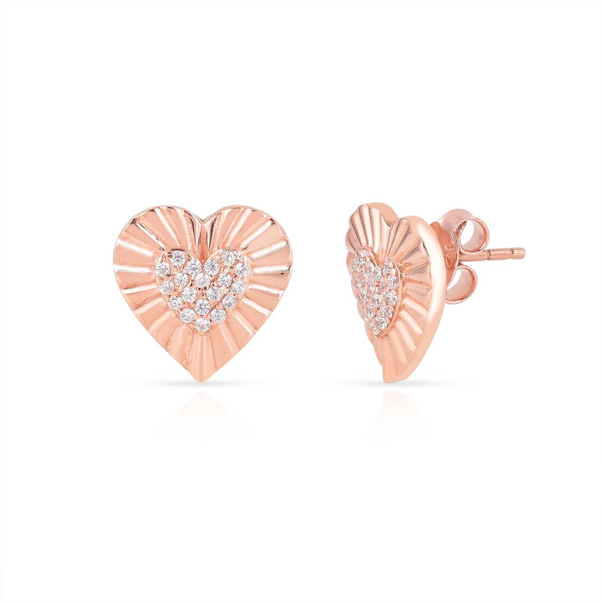 Heart Rose Gold Plated Silver CZ Earrings
