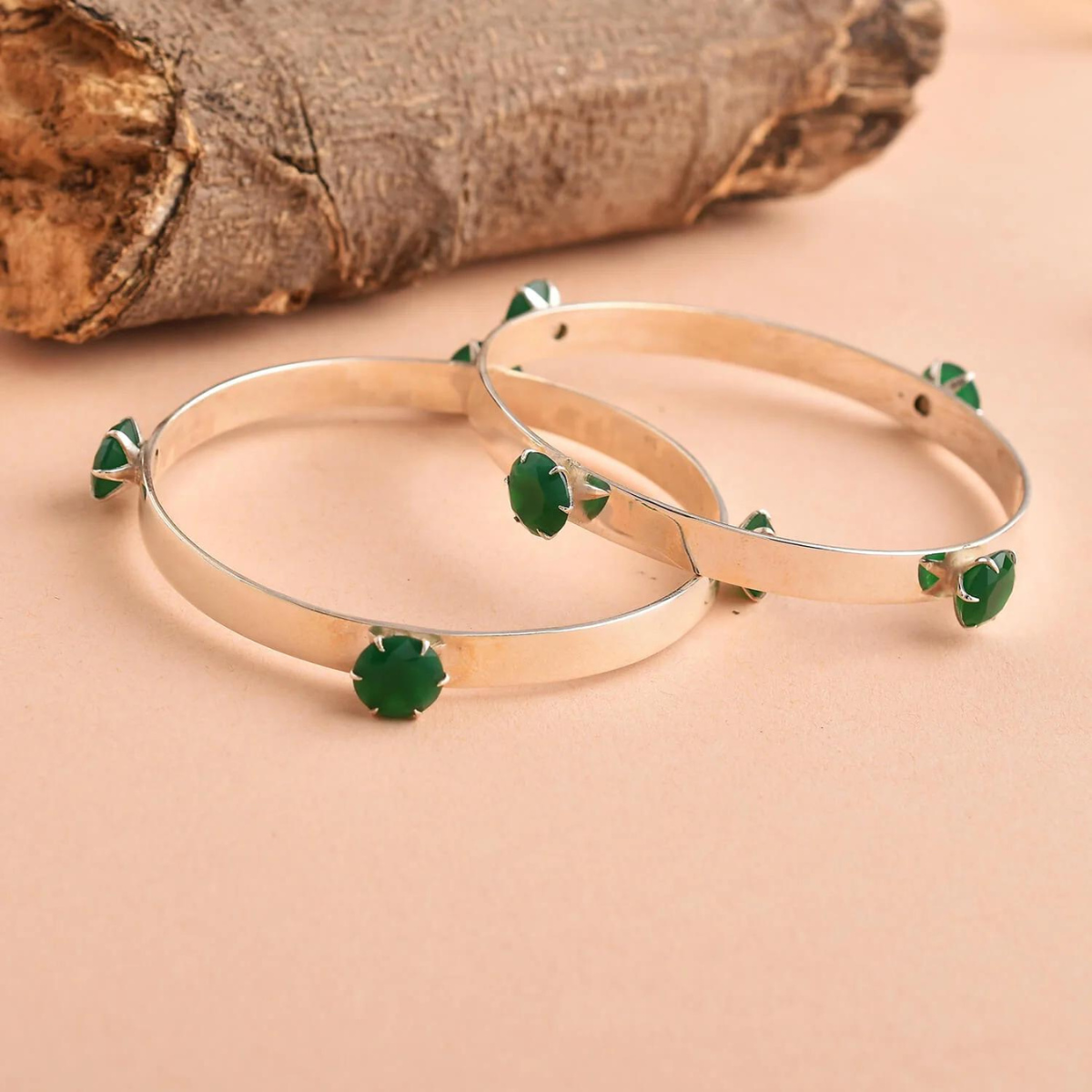 Green Onyx Sterling Silver Bezel Design Bracelet-1