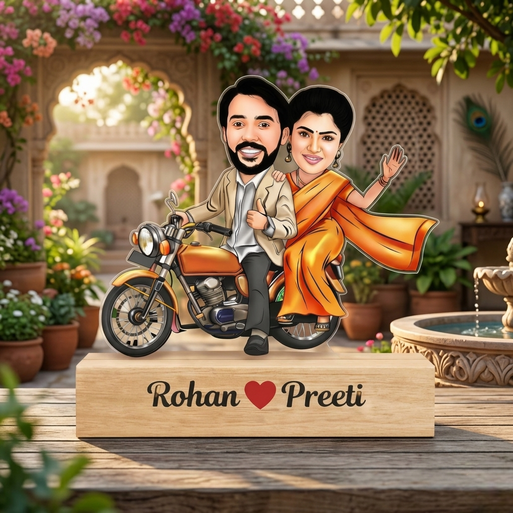 Custom Couple Caricature on Bike Standee