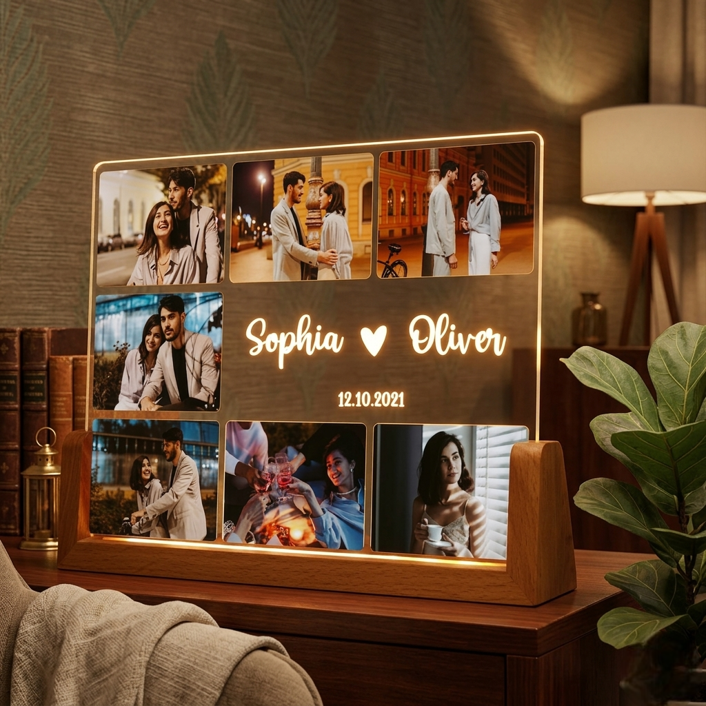 Personalized Photo Collage Anniversary Lamp For Couple