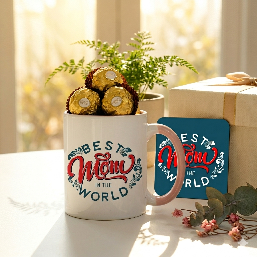 Best Mom Coffee Mug, Chocolate & Tabletop Gift Hamper For Mother's Day