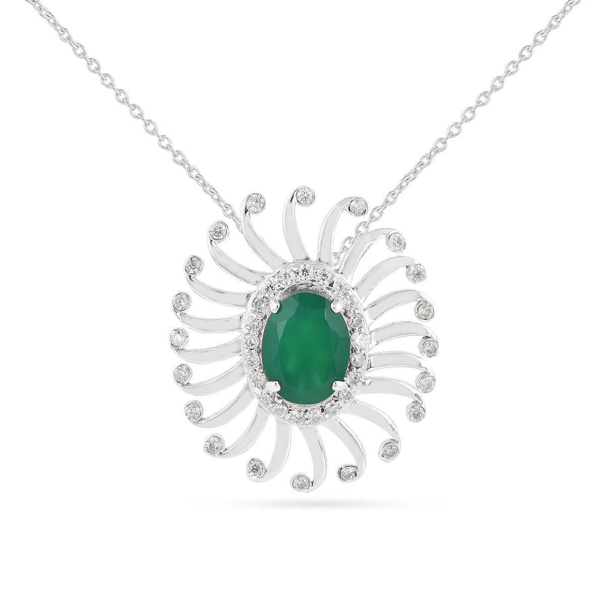 Green Onyx Sunshine 925 Sterling Silver CZ Pendant-2