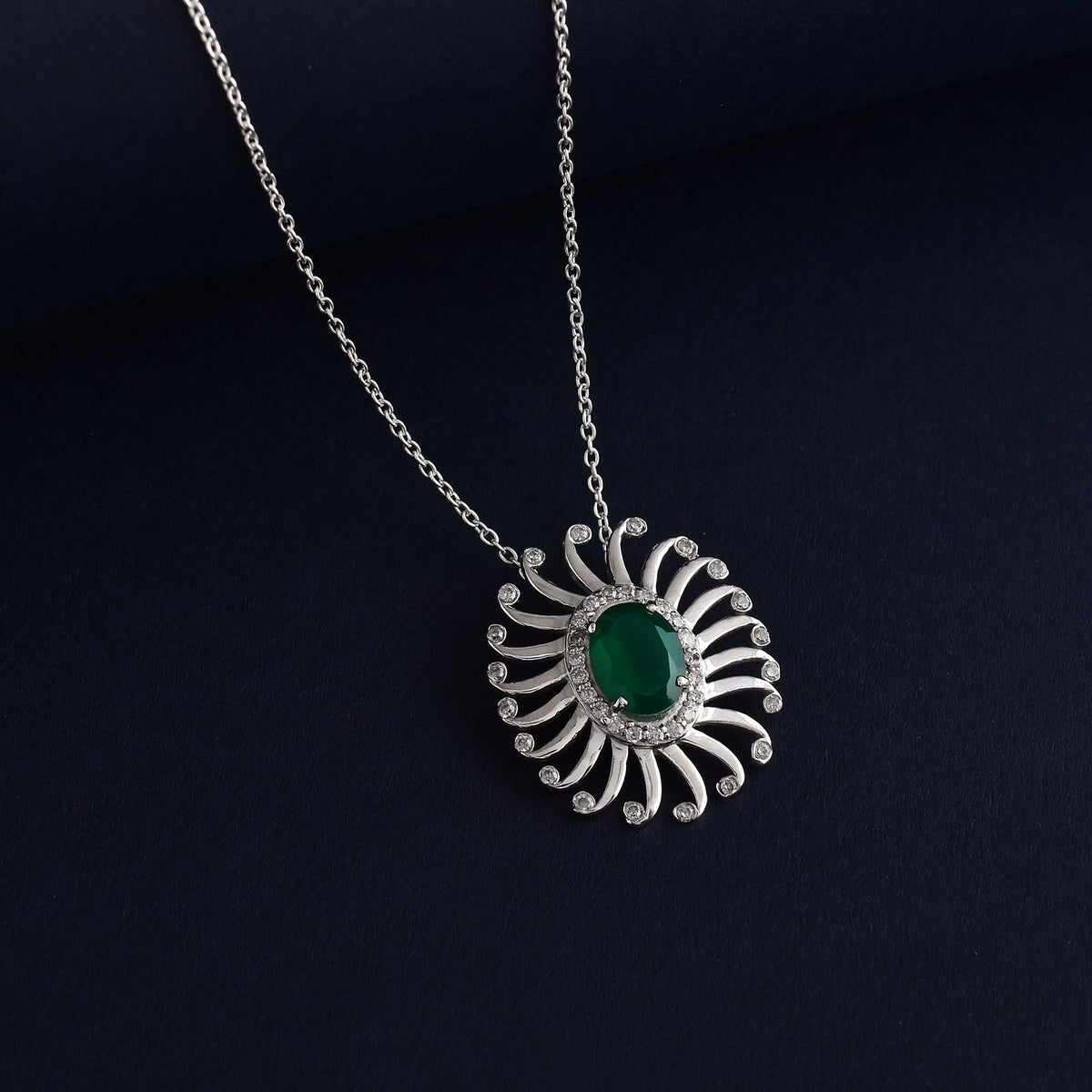 Green Onyx Sunshine 925 Sterling Silver CZ Pendant-1