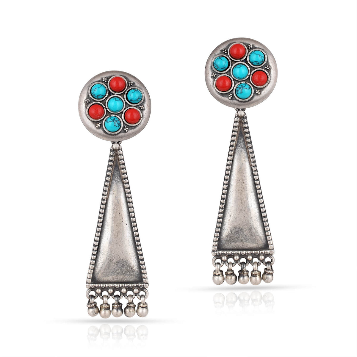 Handcrafted 925 Sterling Silver Earrings (Coral and Turquoise)-2