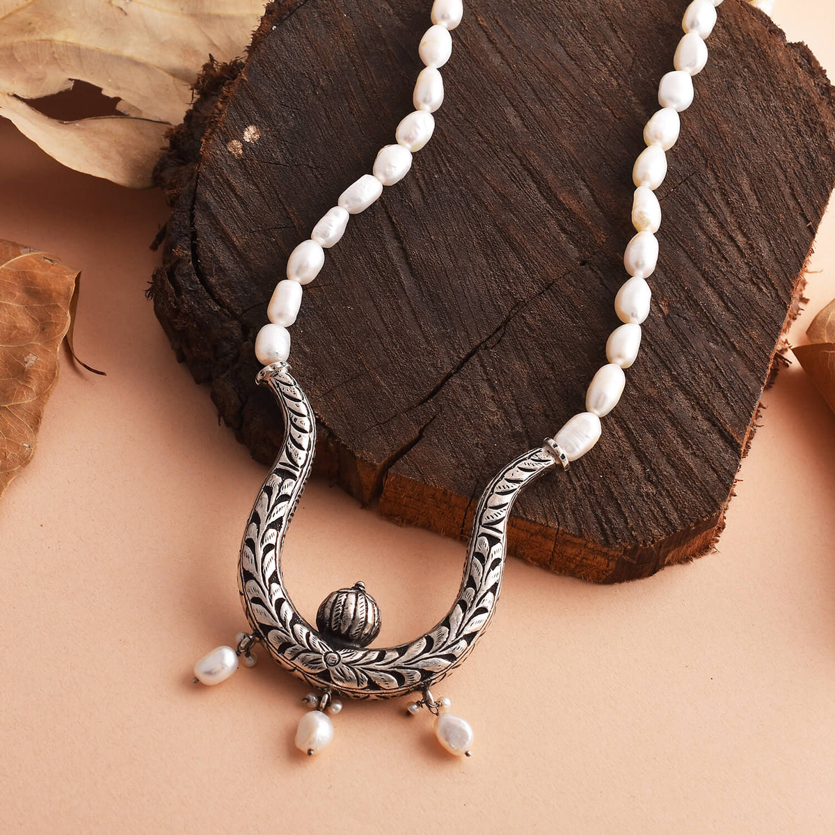Handmade Vintage Pearl Silver Necklace-1